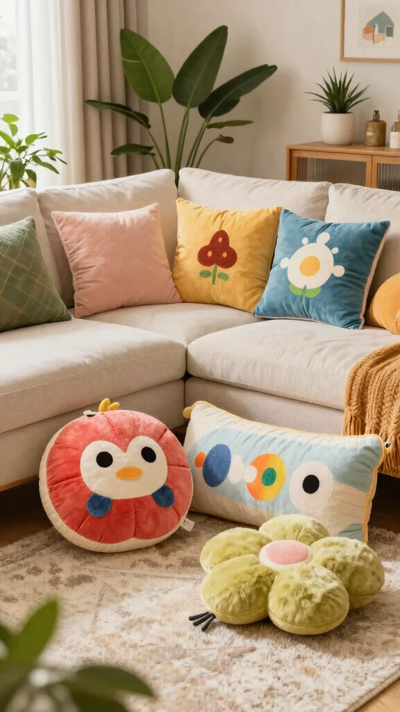 15 Throw Pillow Couch Ideas for Modern and Cozy Living Rooms - 8. Playful Shapes 1