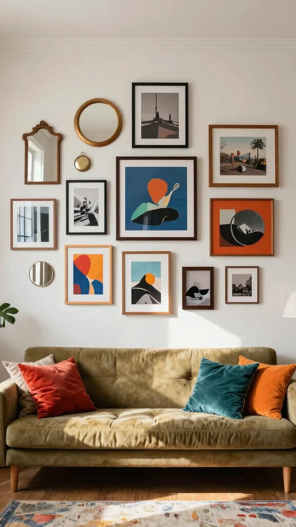 15 Wall Art Living Room Ideas for a Cozy and Polished Space - 4. Gallery Wall with Personal Touch 1